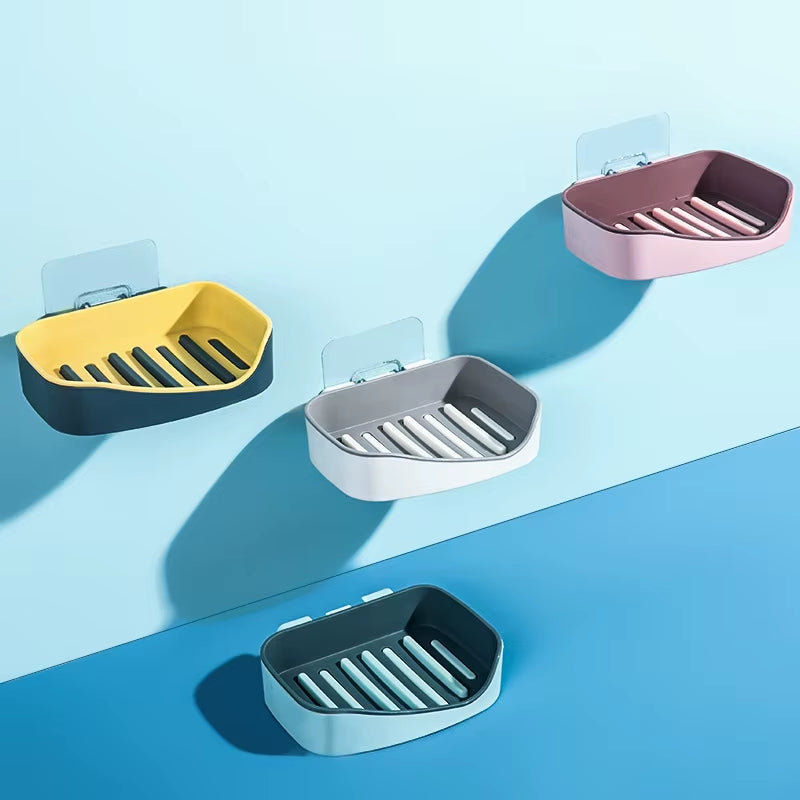 Wall Mounted Soap Holder Double Layer Soap Dish Sponge Drain Rack Storage Rack Soap Stand Bathroom Accessories Set