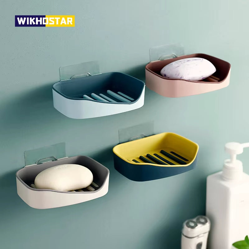 Wall Mounted Soap Holder Double Layer Soap Dish Sponge Drain Rack Storage Rack Soap Stand Bathroom Accessories Set