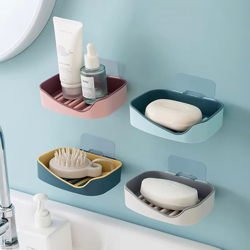 Wall Mounted Soap Holder Double Layer Soap Dish Sponge Drain Rack Storage Rack Soap Stand Bathroom Accessories Set