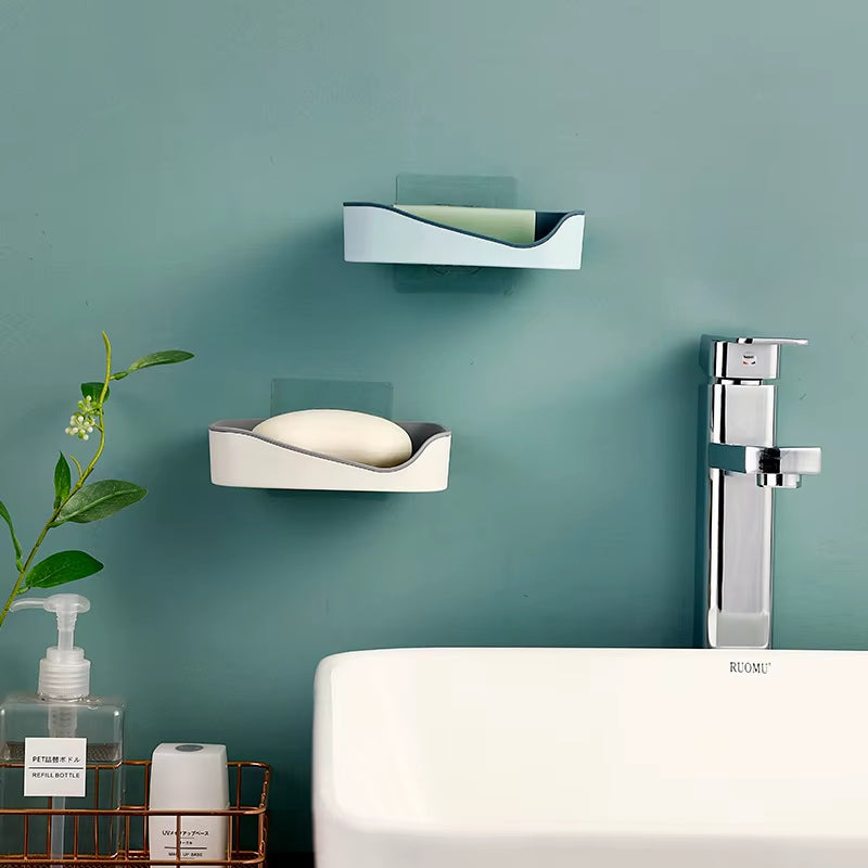 Wall Mounted Soap Holder Double Layer Soap Dish Sponge Drain Rack Storage Rack Soap Stand Bathroom Accessories Set