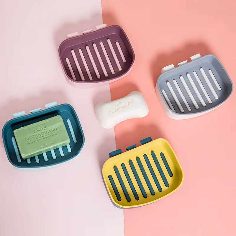 Wall Mounted Soap Holder Double Layer Soap Dish Sponge Drain Rack Storage Rack Soap Stand Bathroom Accessories Set